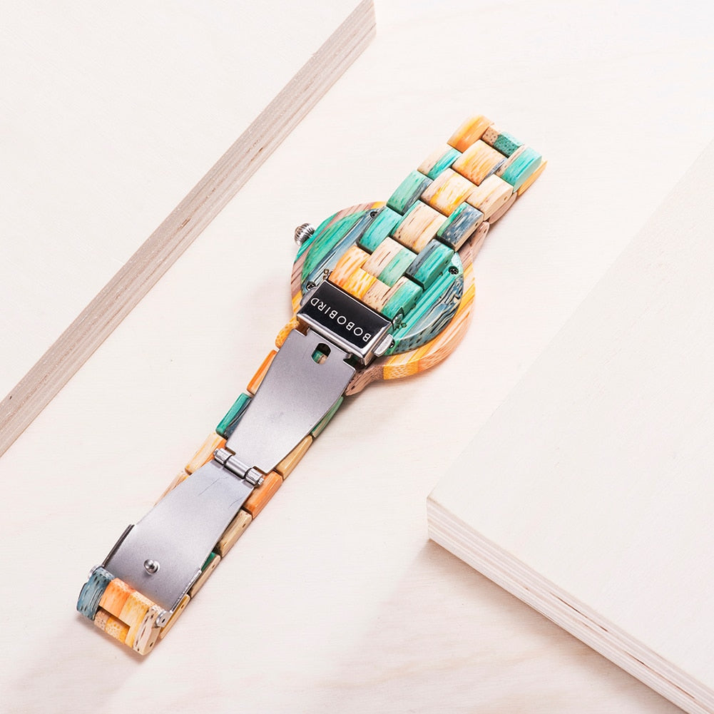 Men's Wooden Quartz Watch Colourful Wood Clock