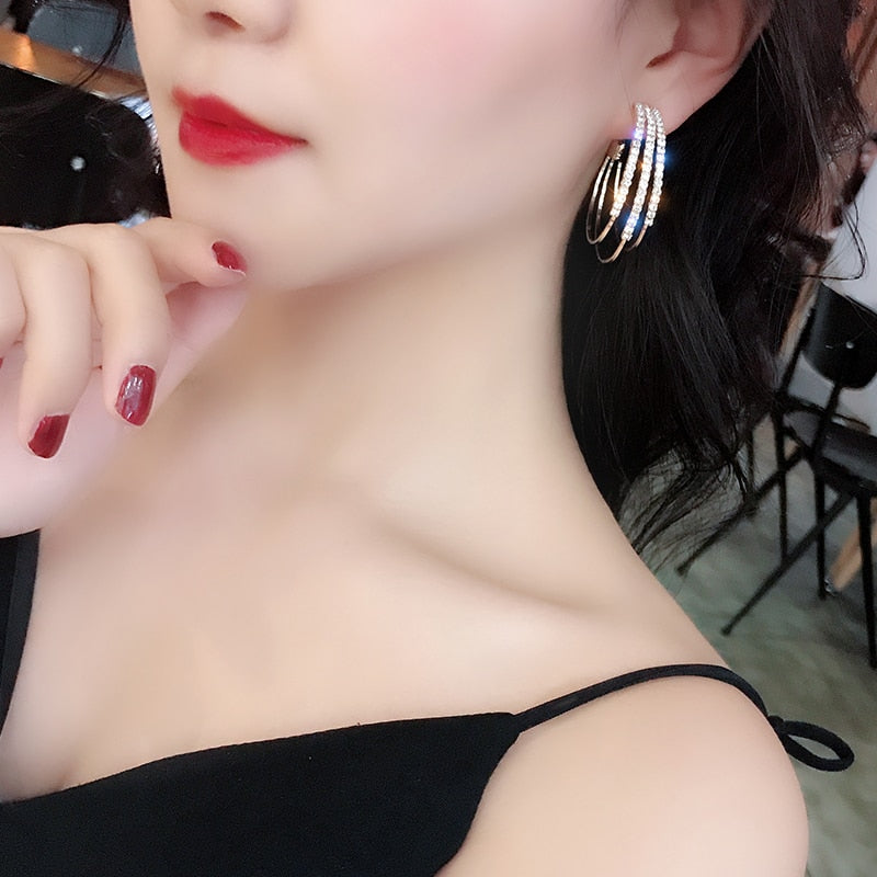 Exaggerated Rhinestone Shiny Circle Hoop Earrings