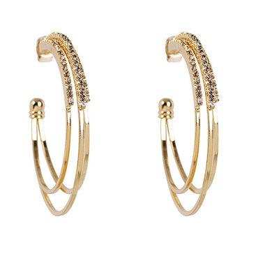 Exaggerated Rhinestone Shiny Circle Hoop Earrings