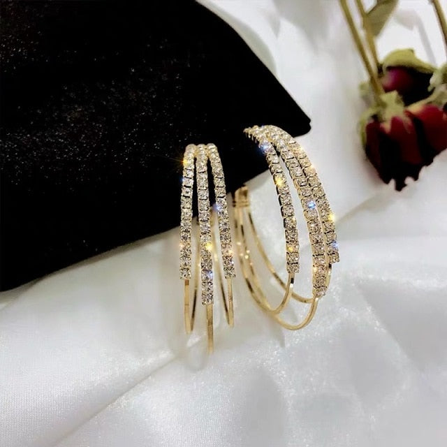 Exaggerated Rhinestone Shiny Circle Hoop Earrings