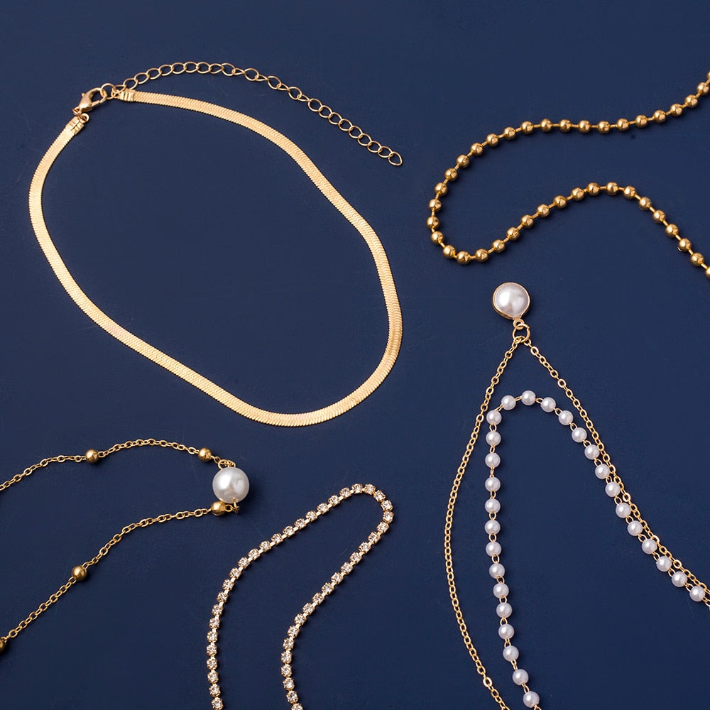 Simple Pearl Bead Chain Choker Necklace
