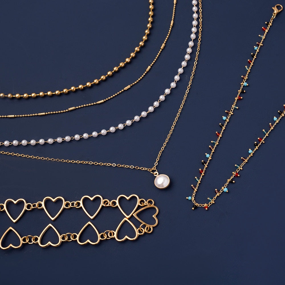 Simple Pearl Bead Chain Choker Necklace