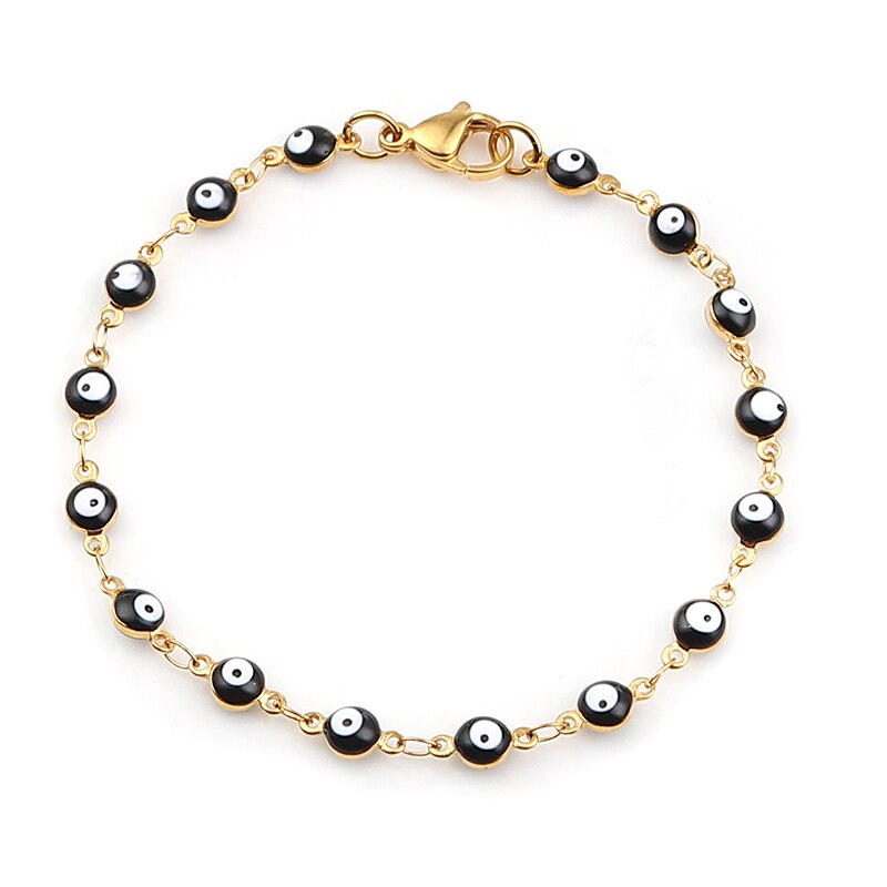 Gold Blue Red Evil Eye Enamel Bead Bracelet For Women