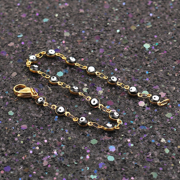 Pulsera de cuentas esmaltadas con ojo malvado, doradas, azules y rojas para mujer