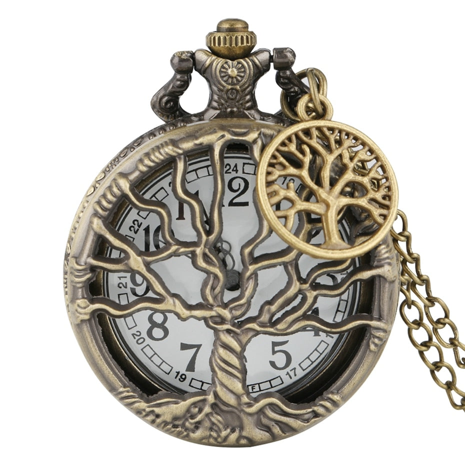 Hollow Life Tree Quartz Pocket Watch