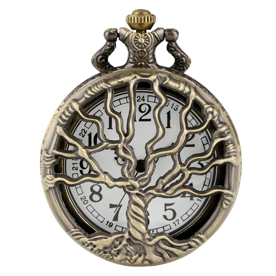 Hollow Life Tree Quartz Pocket Watch