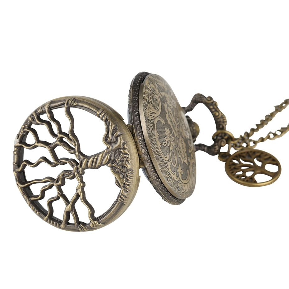 Hollow Life Tree Quartz Pocket Watch