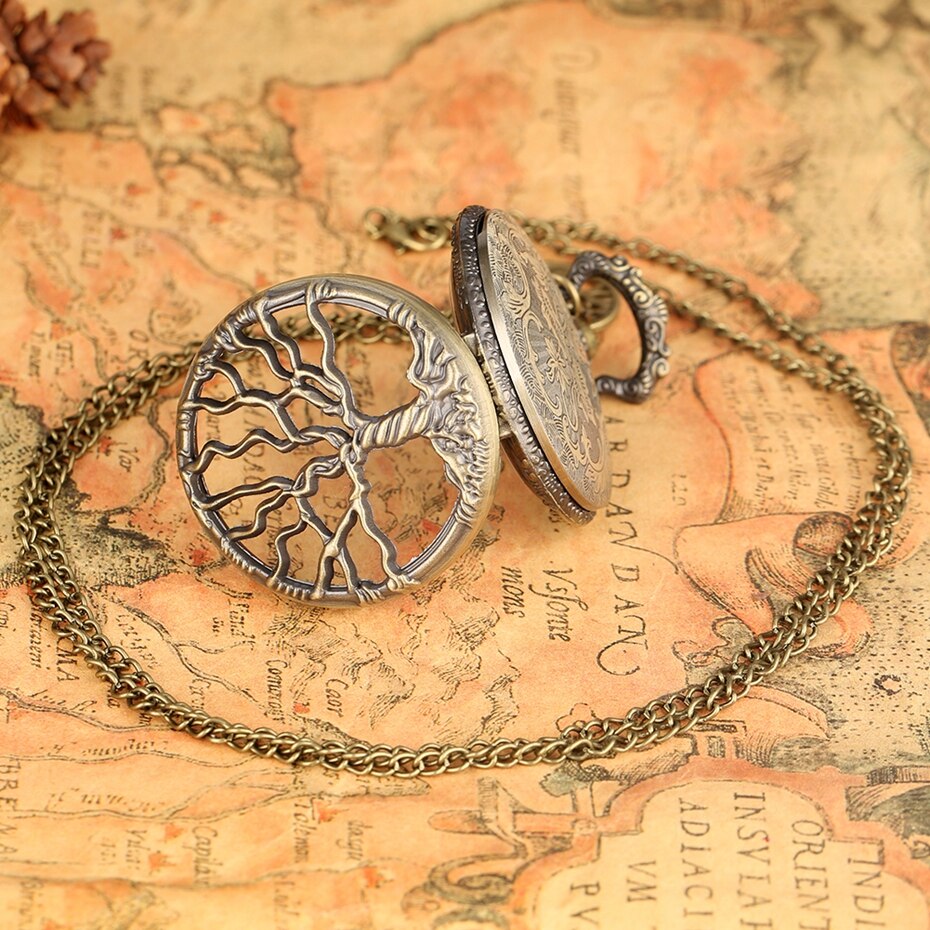 Hollow Life Tree Quartz Pocket Watch
