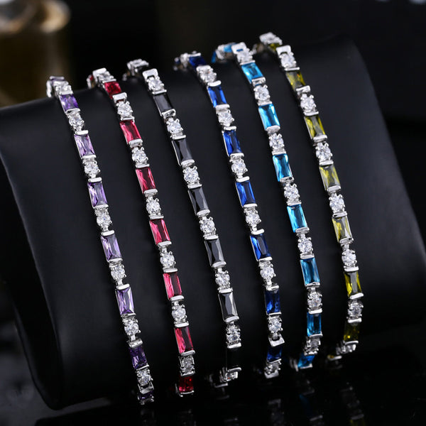 Slim Charm Bracelets Purple and White CZ Crystal Big Square Shape for Women Party Jewelry Gift