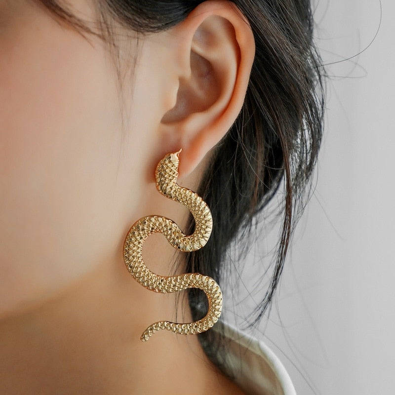 Personality Gold Color Metal Animal Long Drop Earrings