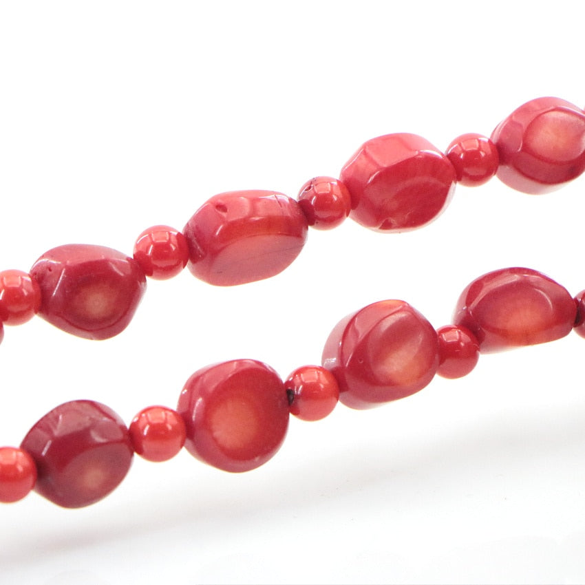Natural Stone Red Coral Irregular Shape Isolation Round Beads   Jewelry Set