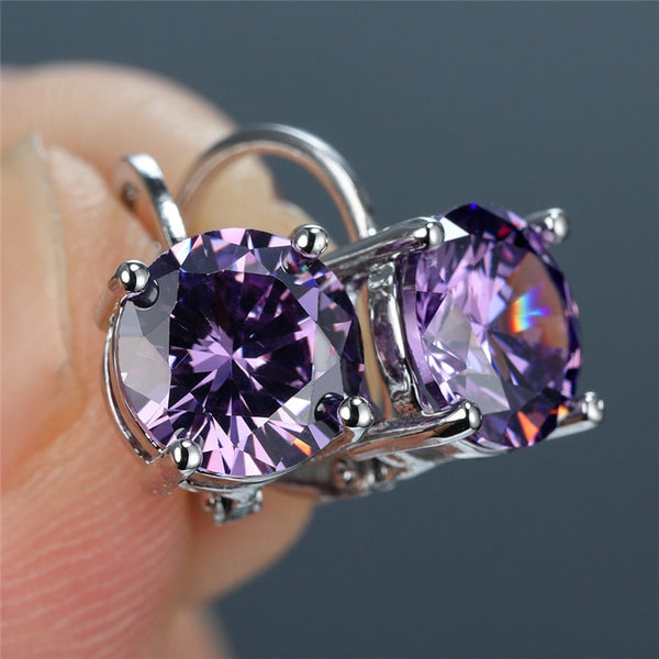 Lindo pendiente femenino de piedra de cristal morado