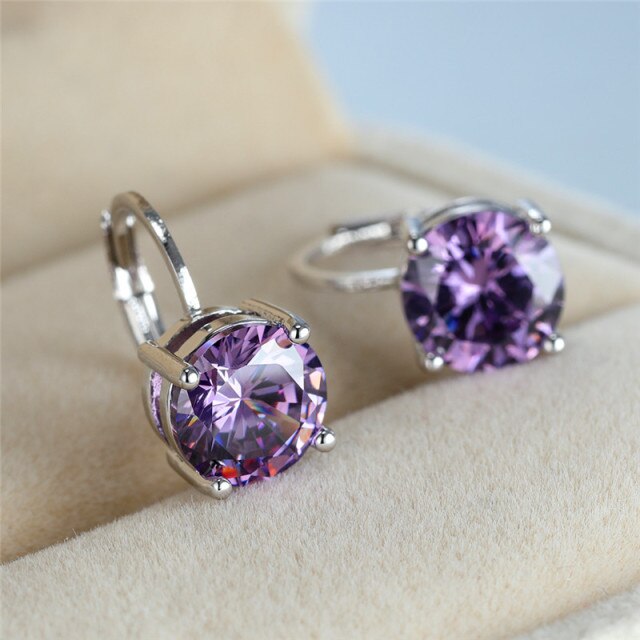 Cute Female Purple Crystal Stone Earring