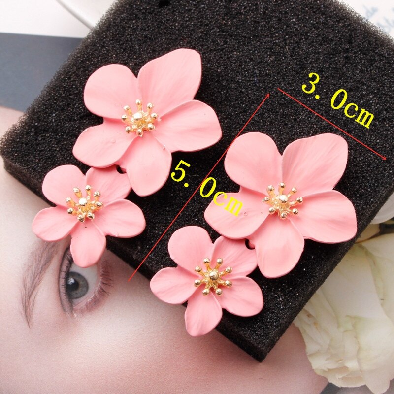 Korean Big Double Flower Drop Earrings