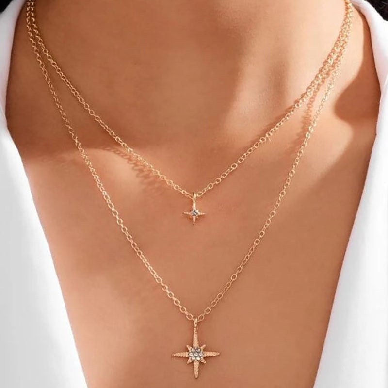 Boho Simple Moon Star Heart Pendant Necklace