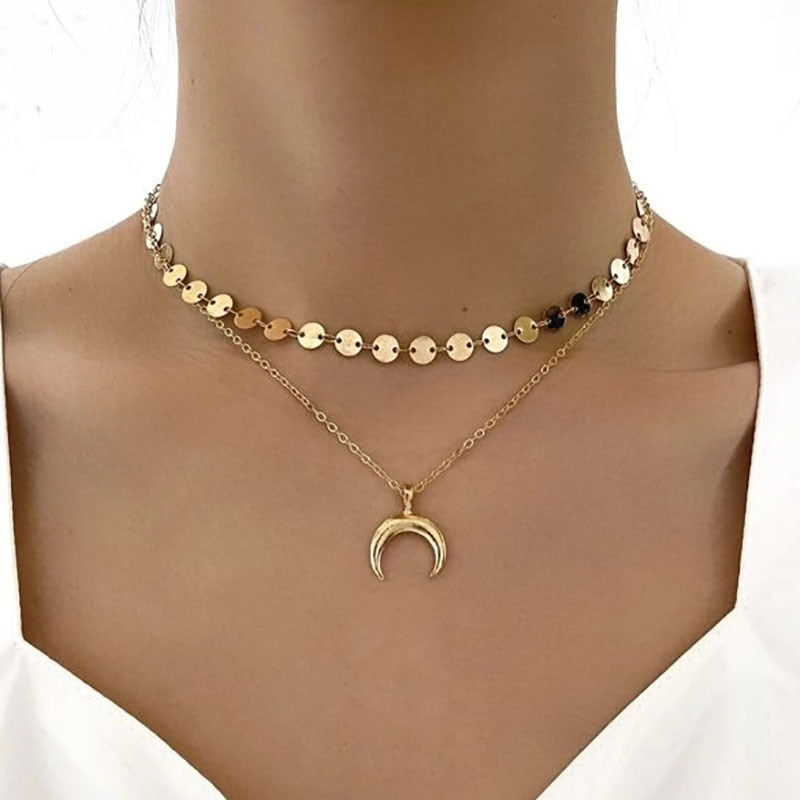Boho Simple Moon Star Heart Pendant Necklace