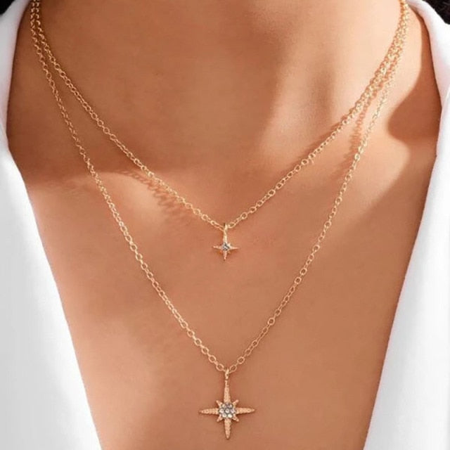 Boho Simple Moon Star Heart Pendant Necklace