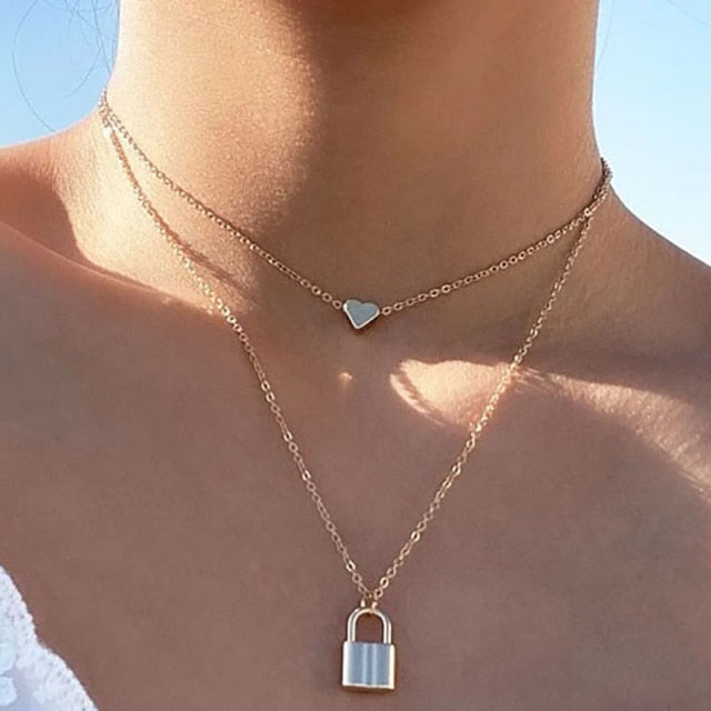 Boho Simple Moon Star Heart Pendant Necklace