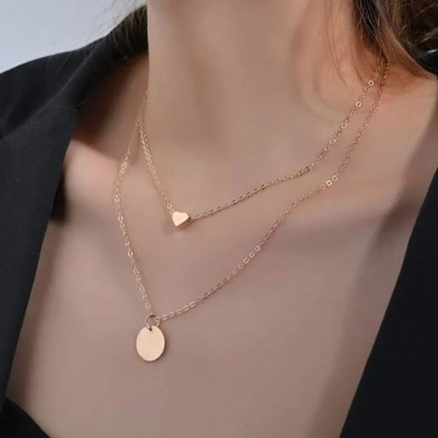 Boho Simple Moon Star Heart Pendant Necklace
