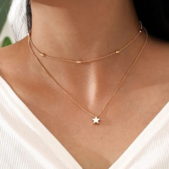 Boho Simple Moon Star Heart Pendant Necklace
