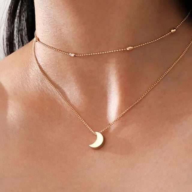 Boho Simple Moon Star Heart Pendant Necklace