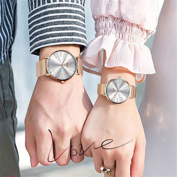 Relojes de pulsera de cuarzo ultrafinos y sencillos de lujo para parejas.
