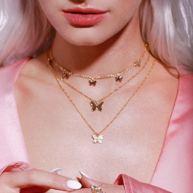 Punk Style Butterfly Choker Clavicle Necklace