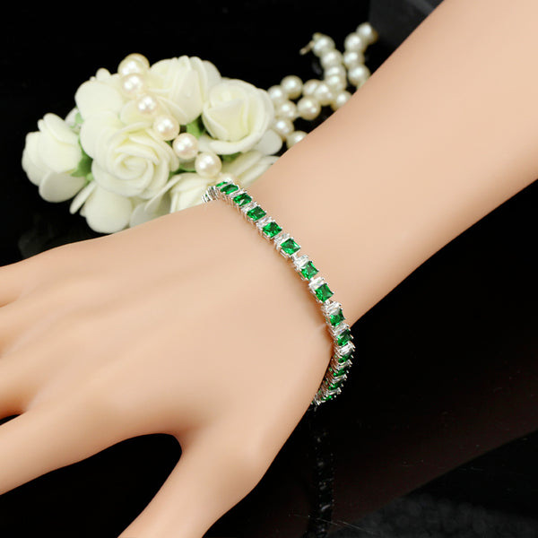 Square Created Green CZ Crystal Tennis Bangles Bracelets