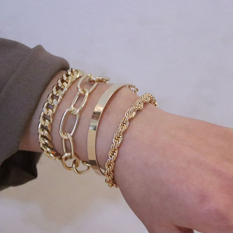 Boho Thick Gold Color Charm Bracelets Bangles