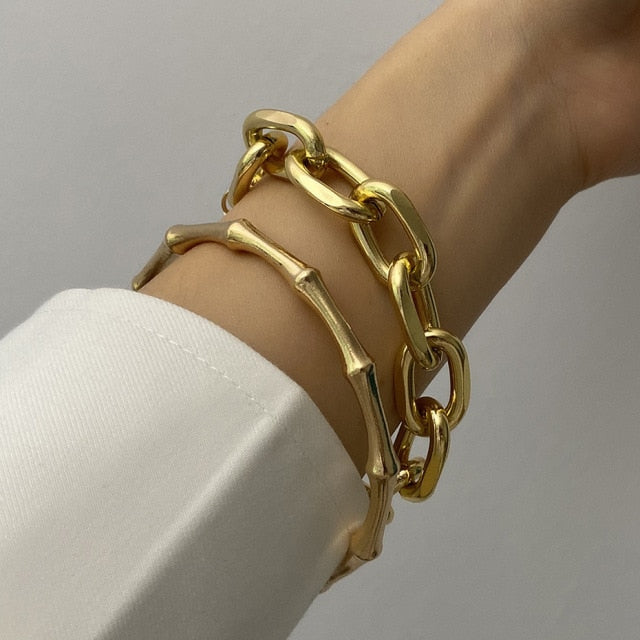 Boho Thick Gold Color Charm Bracelets Bangles