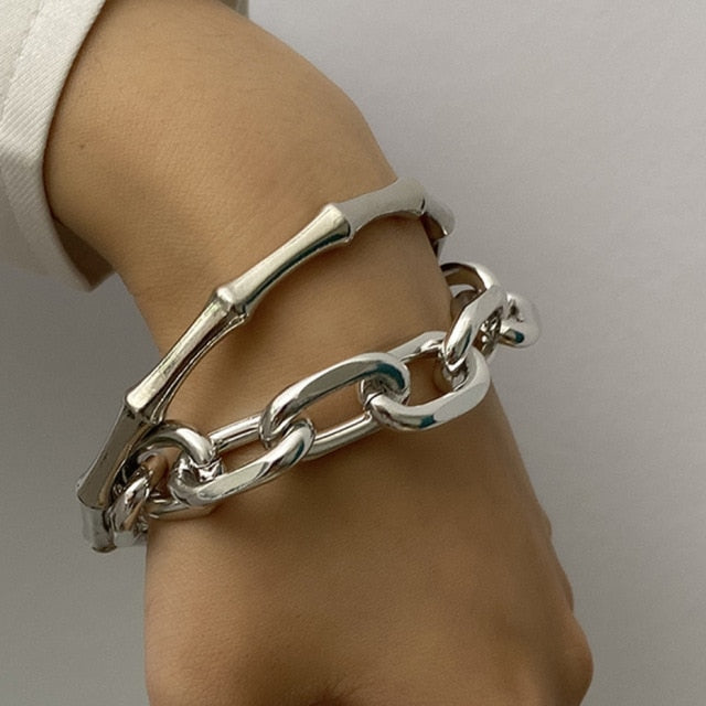 Boho Thick Gold Color Charm Bracelets Bangles