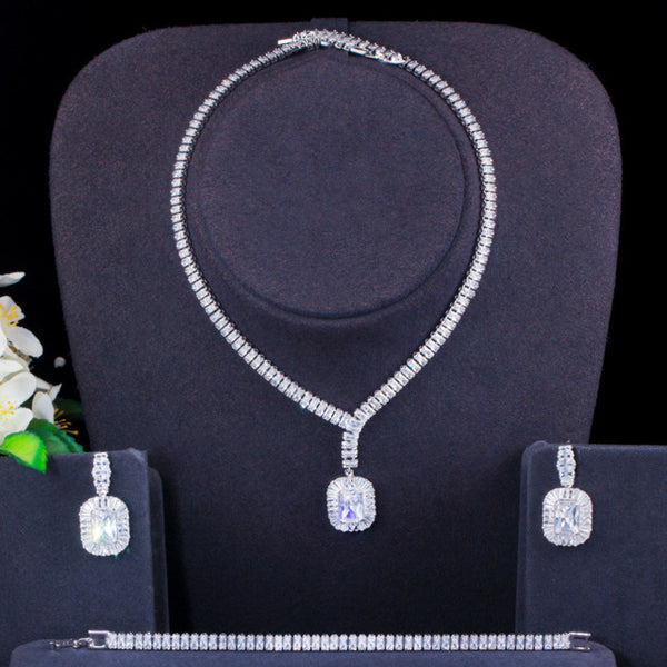 Conjunto de joyas de cristal cuadrado para mujer, collar, pendientes, pulsera y joyería.