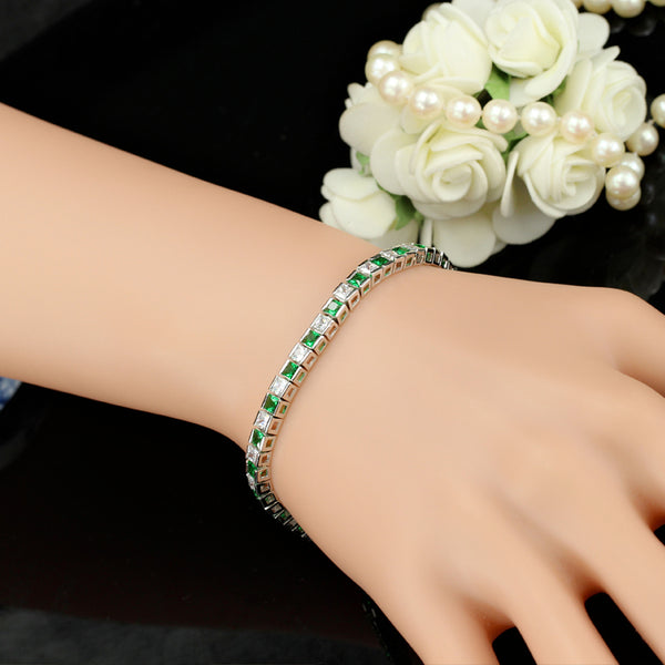 Crystal Dark Blue CZ Big Square Silver Color Hand Bracelets Bangles