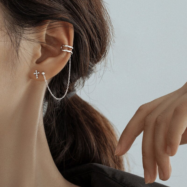 Clip para oreja con forma de hueso, estilo Harajuku, de Japón y Corea, con personalidad en color plateado