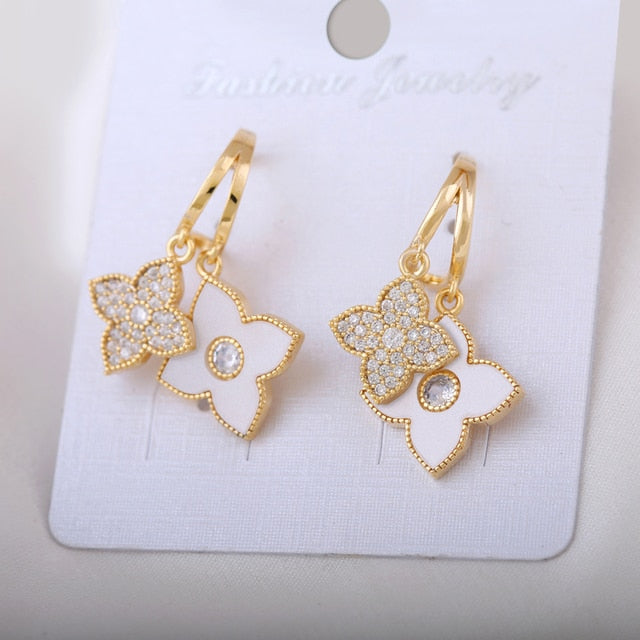 new Korean version of zircon four-leaf clover earrings