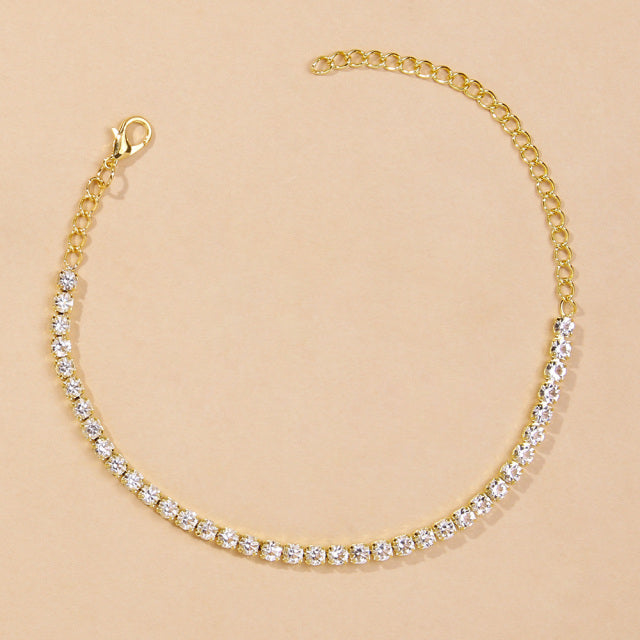 Simple Rhinestone Tennis Chain Anklet Foot for Women