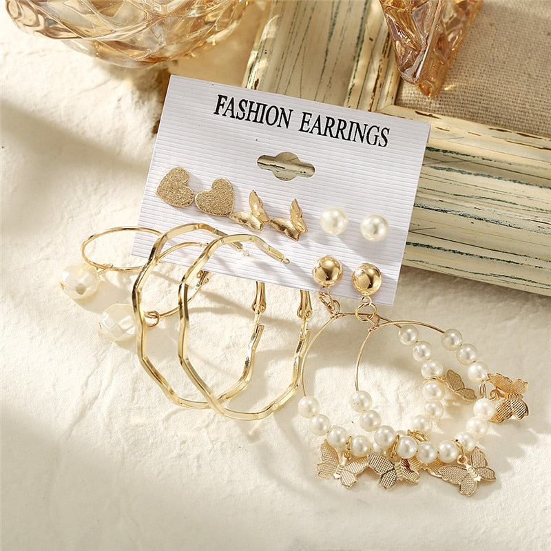 Trendy Exquisite Pearl Metal Earrings Set