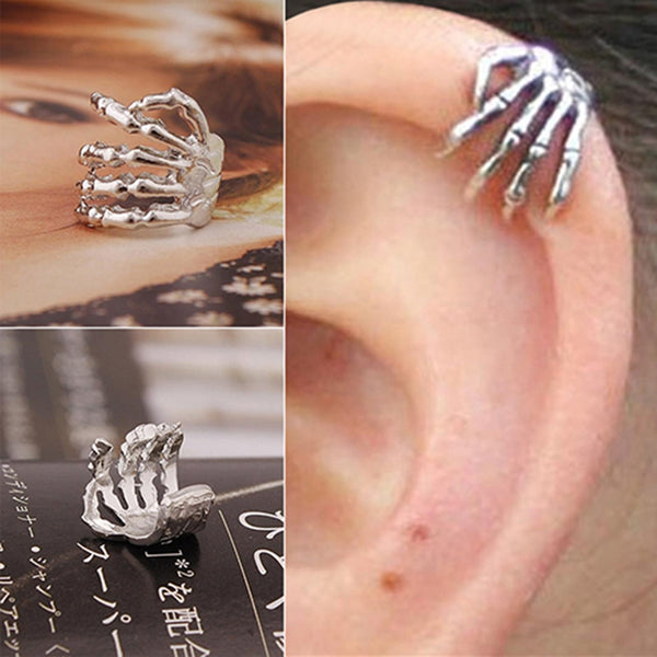 Unisex Punk  Silver Color Skeleton Finger Hand Ear Clip
