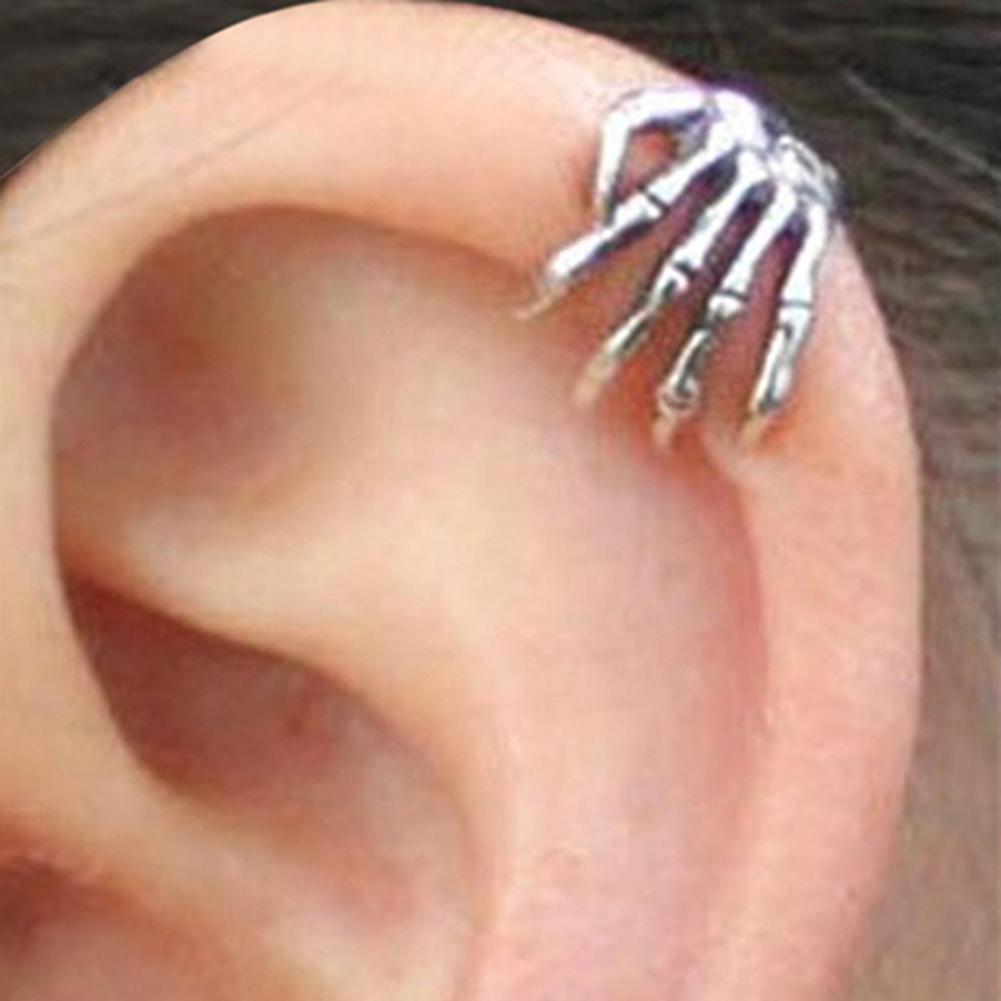 Unisex Punk  Silver Color Skeleton Finger Hand Ear Clip