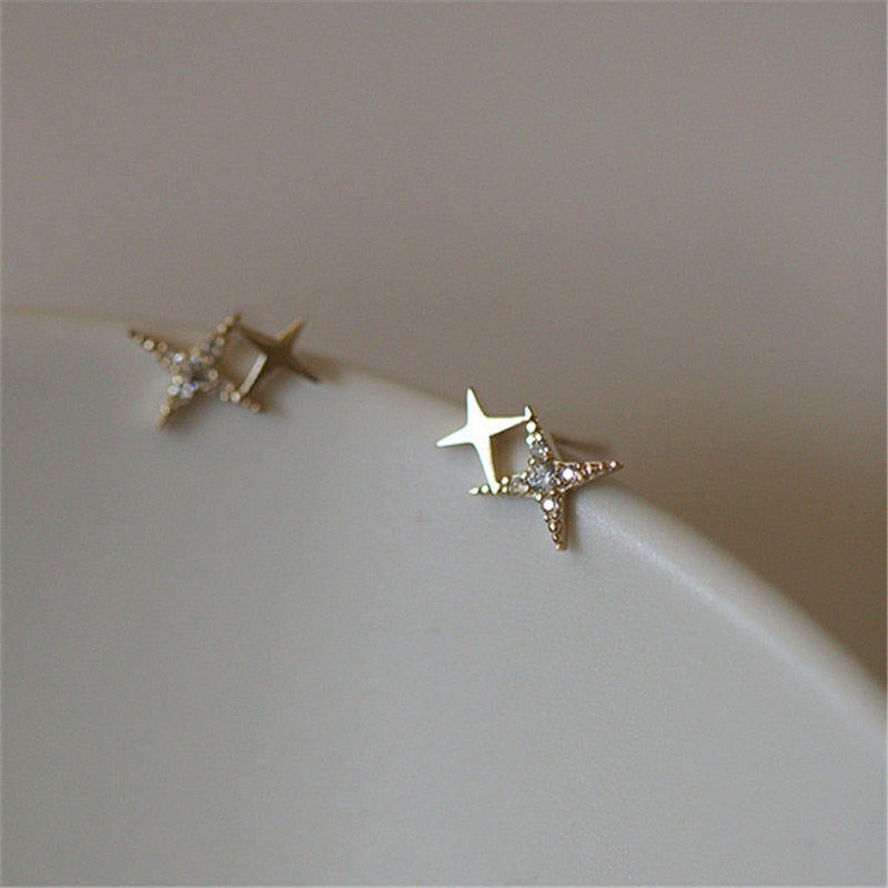 925 Sterling Silver Korean Version Simple Four-pointed Star Stud Earrings