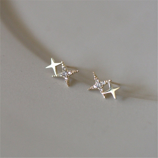 925 Sterling Silver Korean Version Simple Four-pointed Star Stud Earrings