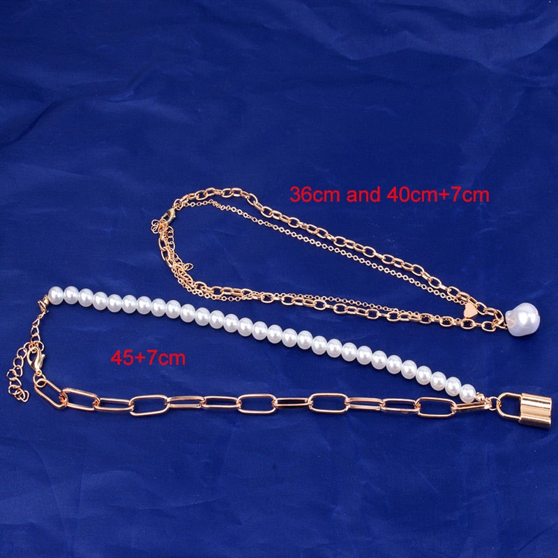 Women Baroque Pearl Metal Charm Pendant Necklaces