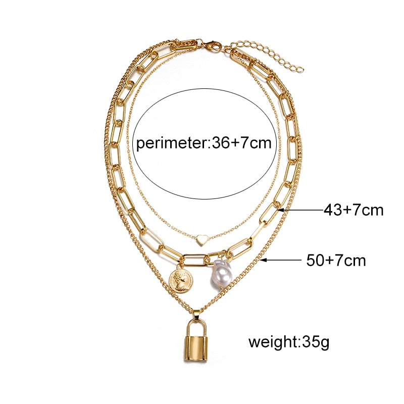 Women Baroque Pearl Metal Charm Pendant Necklaces
