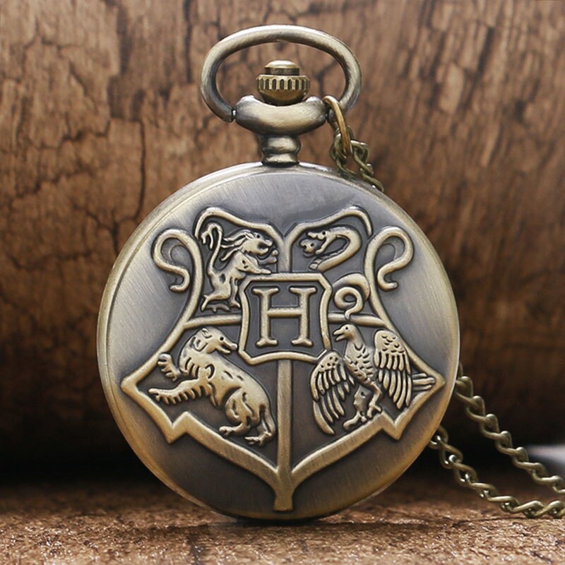 Retro Bronze Shield watches School of Witchcraft and Wizardry Pocket Watch