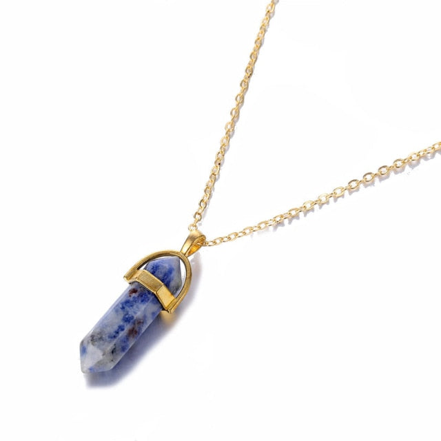 Fashion Opal Stone Hexagonal Column Quartz Necklaces