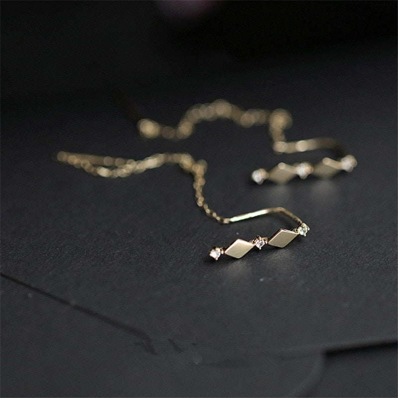 14k Gold Plating Inlaid Crystal French Diamond Tassel Ear Line