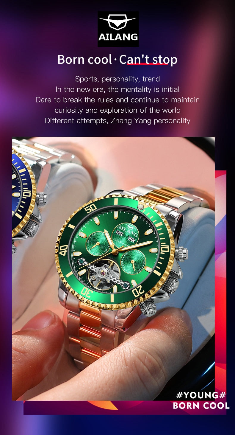 automatic winding mechanical Tourbillon  waterproof fashion Luminous watch