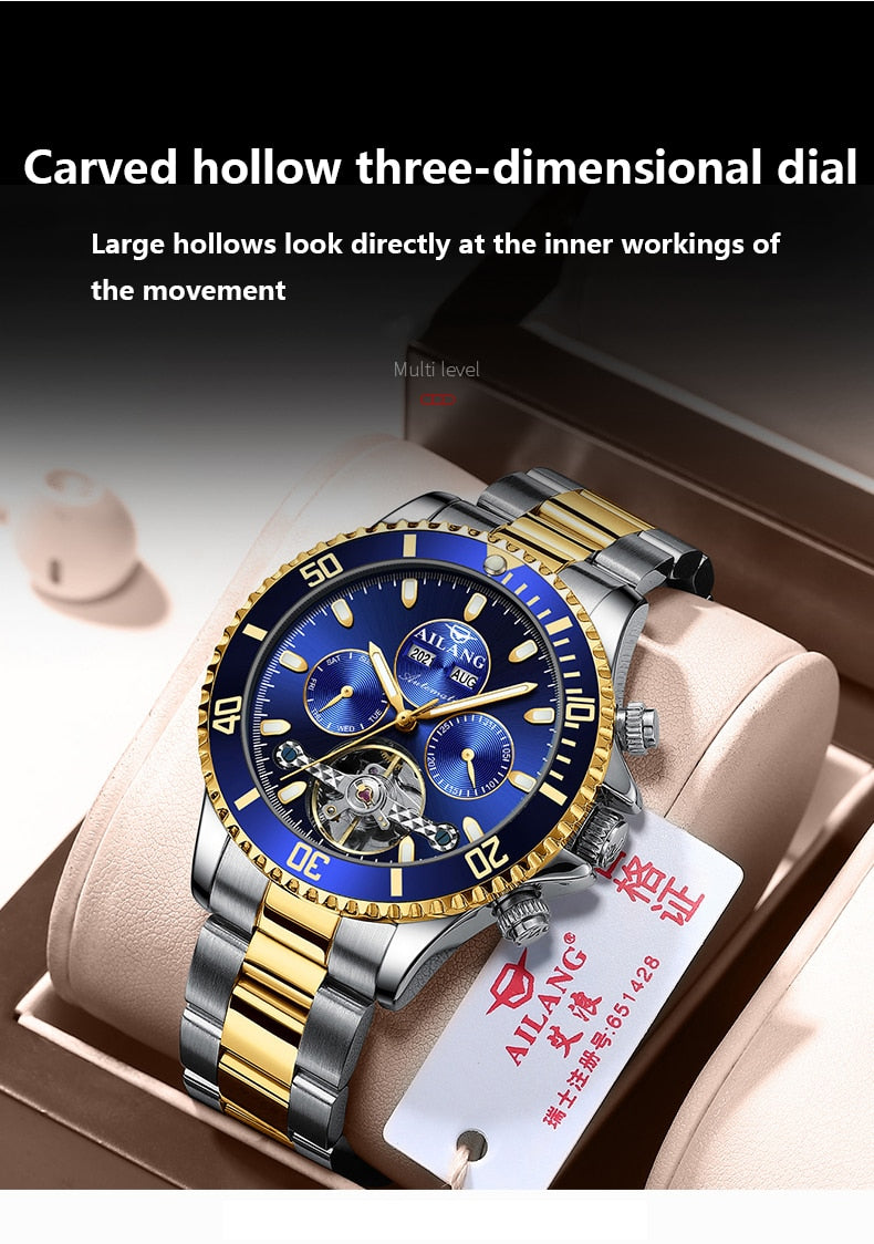 automatic winding mechanical Tourbillon  waterproof fashion Luminous watch