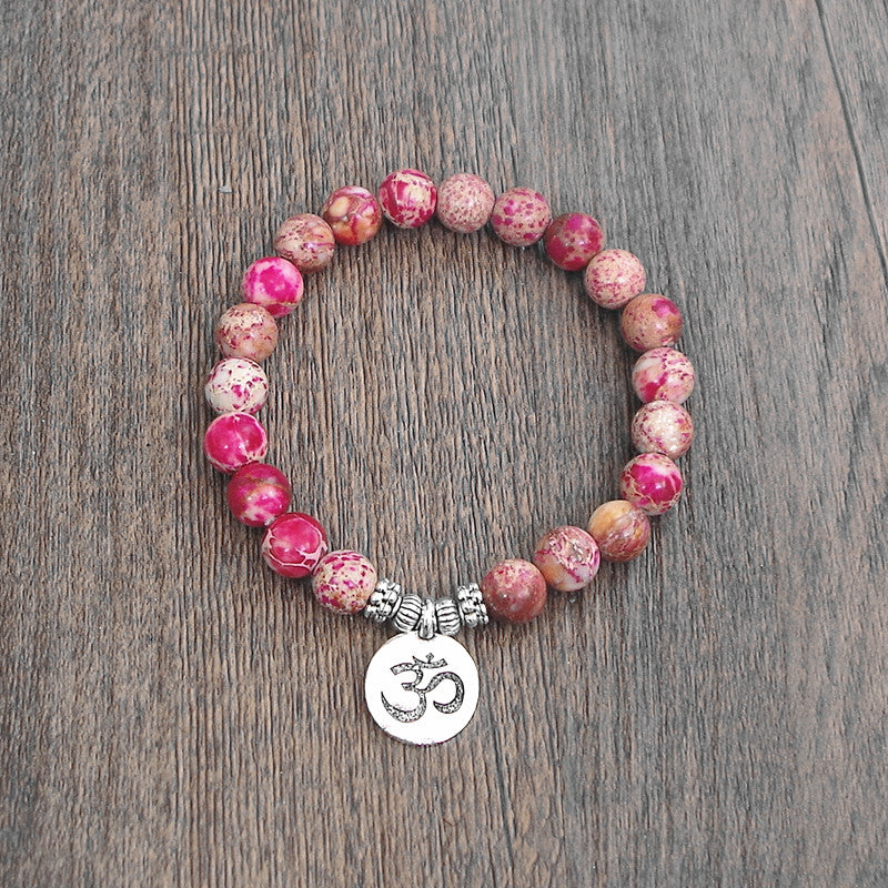 Natural Stone Beads Strand OM Chakra Mala Prayer  Bracelet