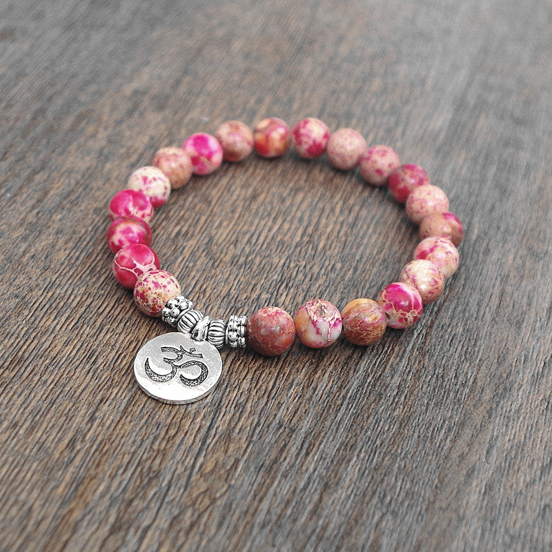 Natural Stone Beads Strand OM Chakra Mala Prayer  Bracelet